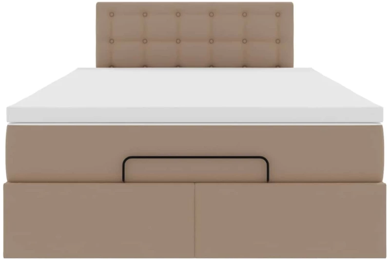 vidaXL Οθωμανικό κρεβάτι με στρώματα & LEDs Cappuccino Faux Leather