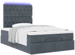 vidaXL Οθωμανικό κρεβάτι με στρώματα & LEDs Σκούρο γκρι Βελούδο