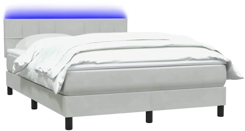 vidaXL Κρεβάτι Boxspring με Στρώμα Ανοιχτό Γκρι 160x220 εκ. Βελούδινο