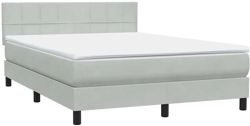 vidaXL Κρεβάτι Boxspring με Στρώμα Ανοιχτό Γκρι 160x220 εκ. Βελούδινο