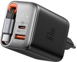 McDodo CH-4100 67W GaN 2-in-1 USB-C+A charger, 65cm USB-C cable, black
