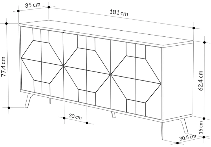Μπουφές Bufel pakoworld σε φυσική απόχρωση 181x35x77.4εκ