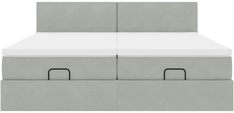 vidaXL Οθωμανικό κρεβάτι με στρώματα & LEDs Ανοιχτό γκρι Βελούδο