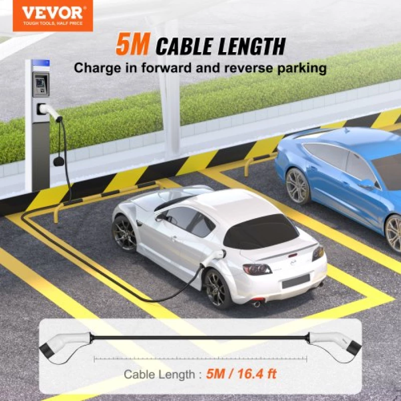 VEVOR Type 2 to Type 2 EV Charging Cable Electric Vehicle Cable 32A 5m 22kW TPU