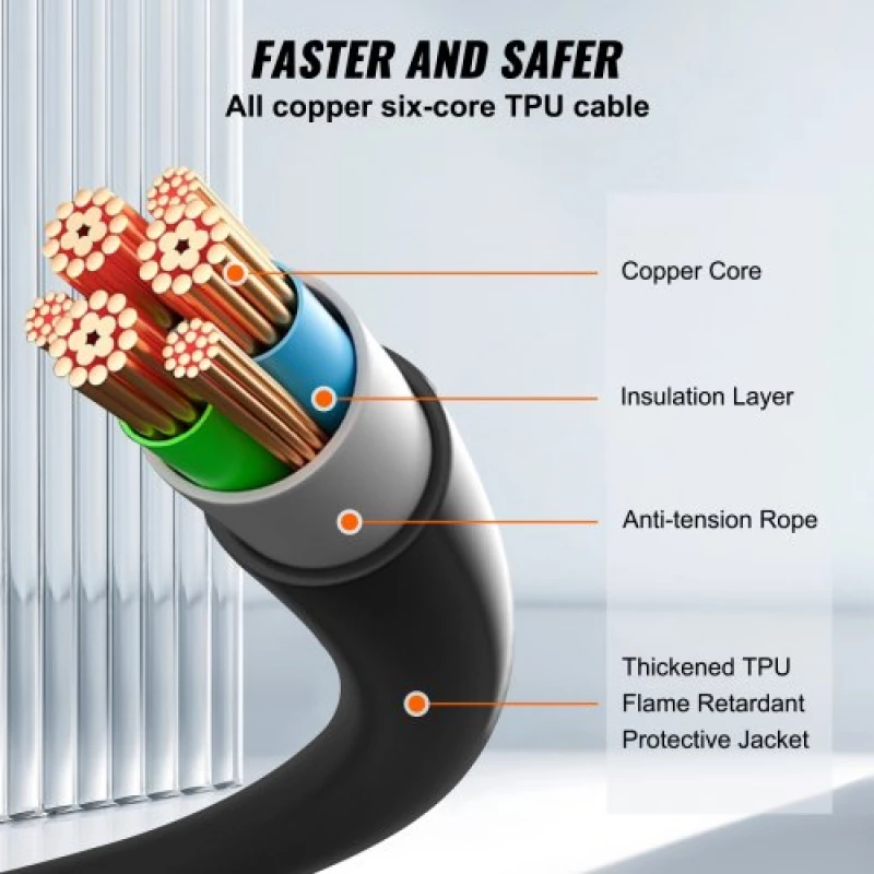 VEVOR Type 2 to Type 2 EV Charging Cable Electric Vehicle Cable 32A 5m 22kW TPU