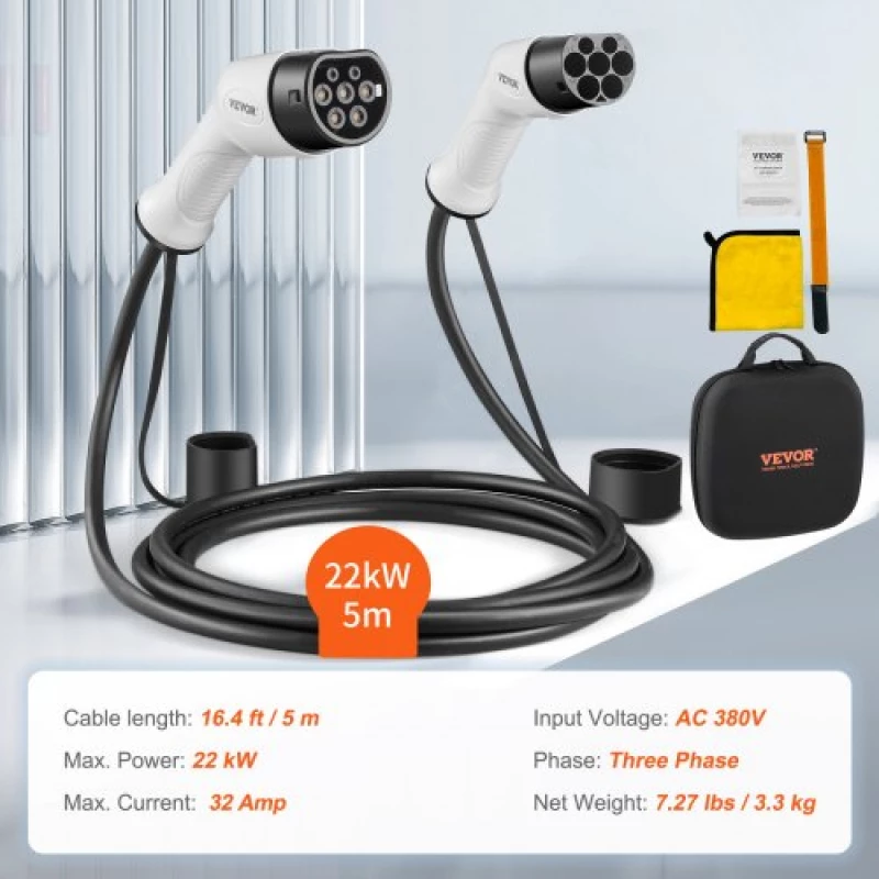 VEVOR Type 2 to Type 2 EV Charging Cable Electric Vehicle Cable 32A 5m 22kW TPU