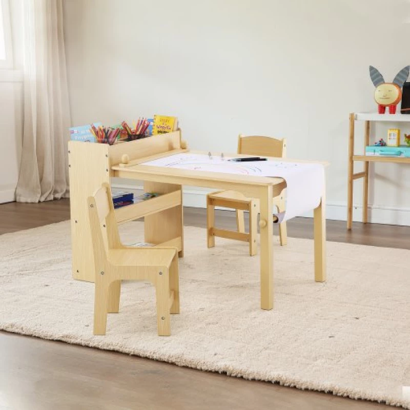 VEVOR Kids Art Table and 2 Chairs Toddler Craft and Play Table with A Cabinet