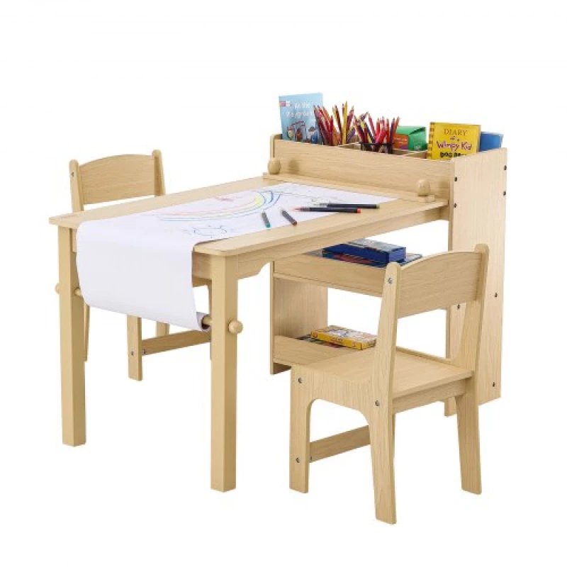 VEVOR Kids Art Table and 2 Chairs Toddler Craft and Play Table with A Cabinet