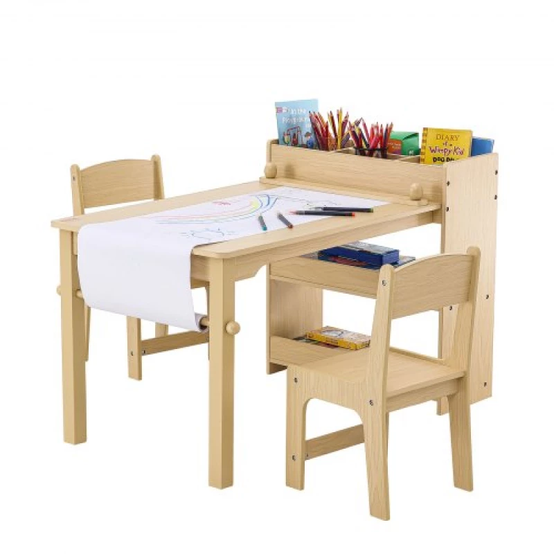 VEVOR Kids Art Table and 2 Chairs Toddler Craft and Play Table with A Cabinet
