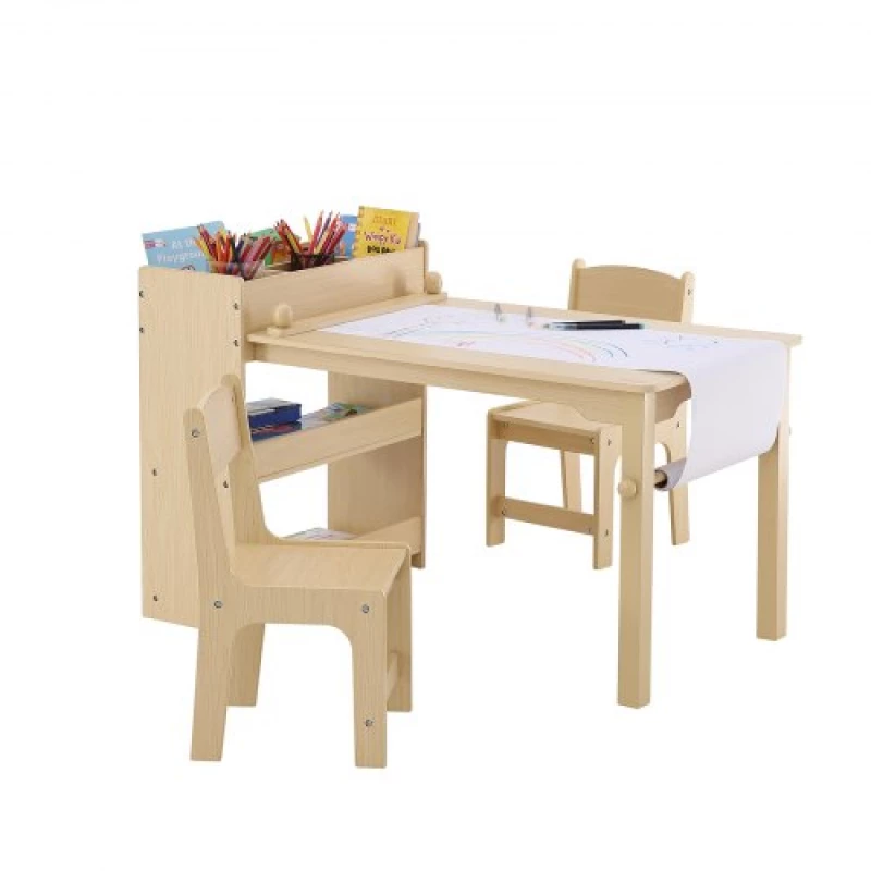 VEVOR Kids Art Table and 2 Chairs Toddler Craft and Play Table with A Cabinet