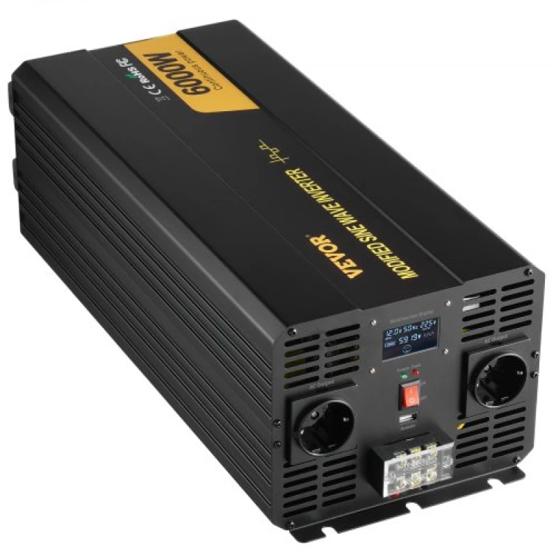VEVOR Power Inverter Modified Sine Wave Inverter 6000W DC 12V to AC 230V LCD