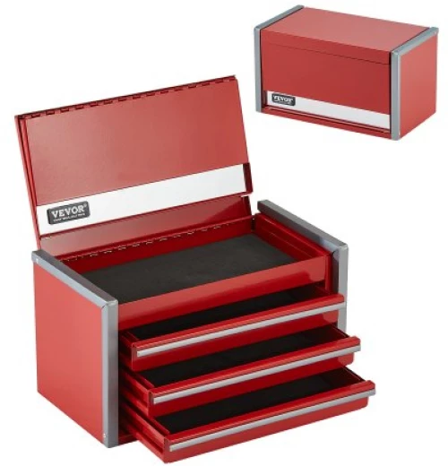 VEVOR Tool Box 8.6-inch Portable Metal Tool Box 3 Drawers Tool Organizer Red