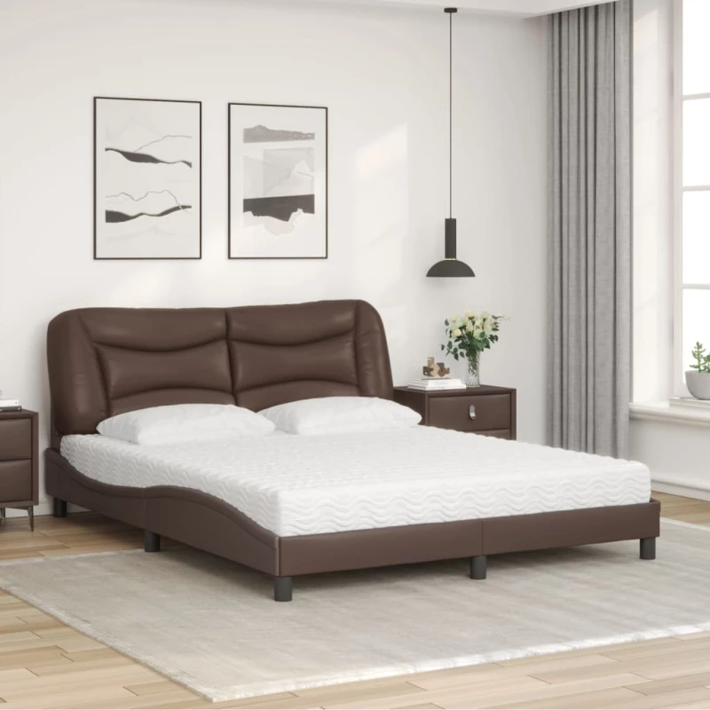 vidaXL Κρεβάτι με Στρώμα Καφέ 160x200εκ. από Συνθετικό Δέρμα