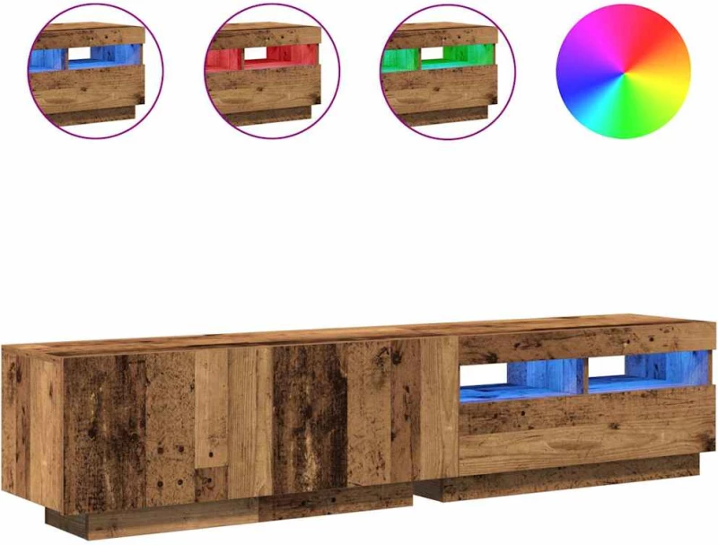 vidaXL Έπιπλο Τηλεόρασης LED Όψη Παλαιού Ξύλου 180x35x40 εκ.Επεξ. Ξύλο