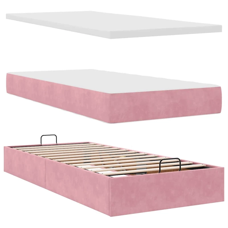vidaXL Οθωμανικό κρεβάτι με στρώμα ροζ 80x200cm Velvet
