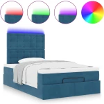 vidaXL Οθωμανικό κρεβάτι με στρώματα & LEDs Σκούρο μπλε Βελούδο