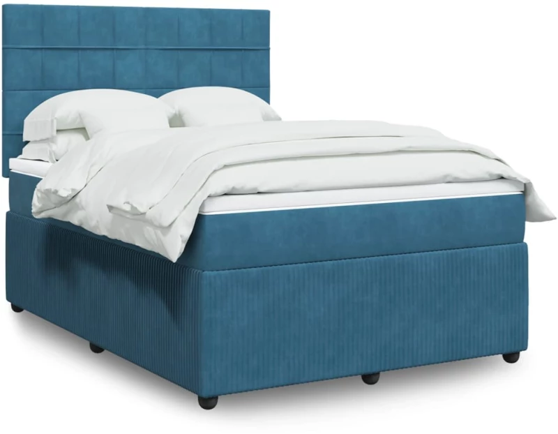 vidaXL Κρεβάτι Boxspring με Στρώμα Σκούρο Μπλε 160x200 εκ. Βελούδινο