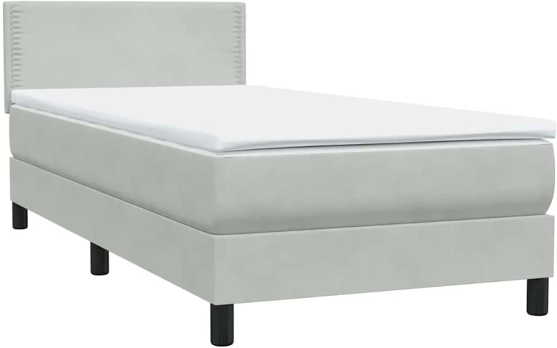 vidaXL Box Spring κρεβάτι με στρώμα ανοιχτό γκρι 90x220 εκ. Βελούδινο