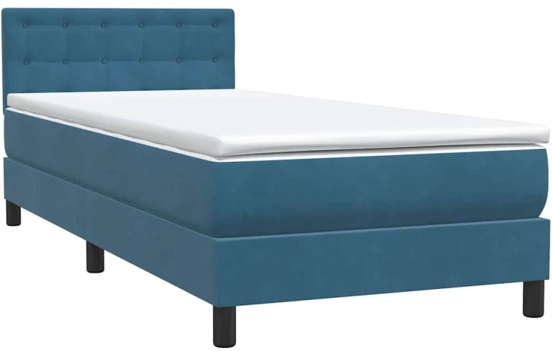 vidaXL Κρεβάτι Boxspring με Στρώμα Σκούρο Μπλε 80x220 εκ. Βελούδινο