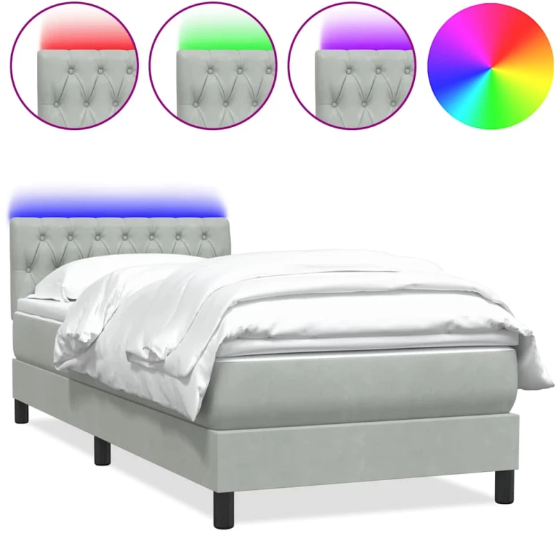 vidaXL Κρεβάτι Boxspring με Στρώμα Ανοιχτό Γκρι 80x210 εκ. Βελούδινο