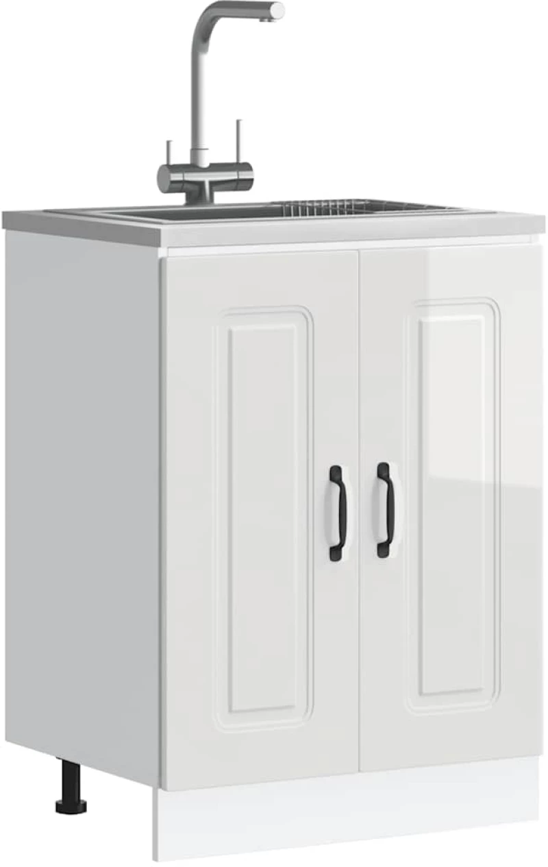 vidaXL Ντουλάπι βάσης νεροχύτη Kalmar Γυαλιστ. Λευκό 60x46x81,5 εκ.