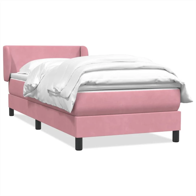 vidaXL Box Spring κρεβάτι με στρώμα ροζ 90x210 εκ. Βελούδινο