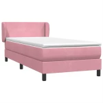 vidaXL Box Spring κρεβάτι με στρώμα ροζ 90x210 εκ. Βελούδινο