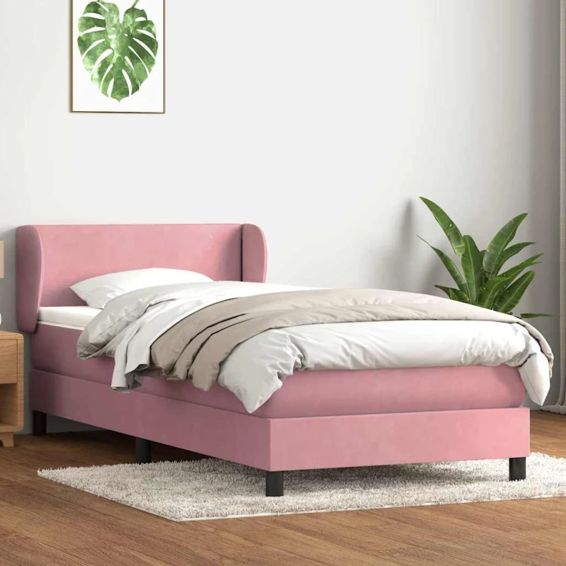 vidaXL Box Spring κρεβάτι με στρώμα ροζ 90x210 εκ. Βελούδινο