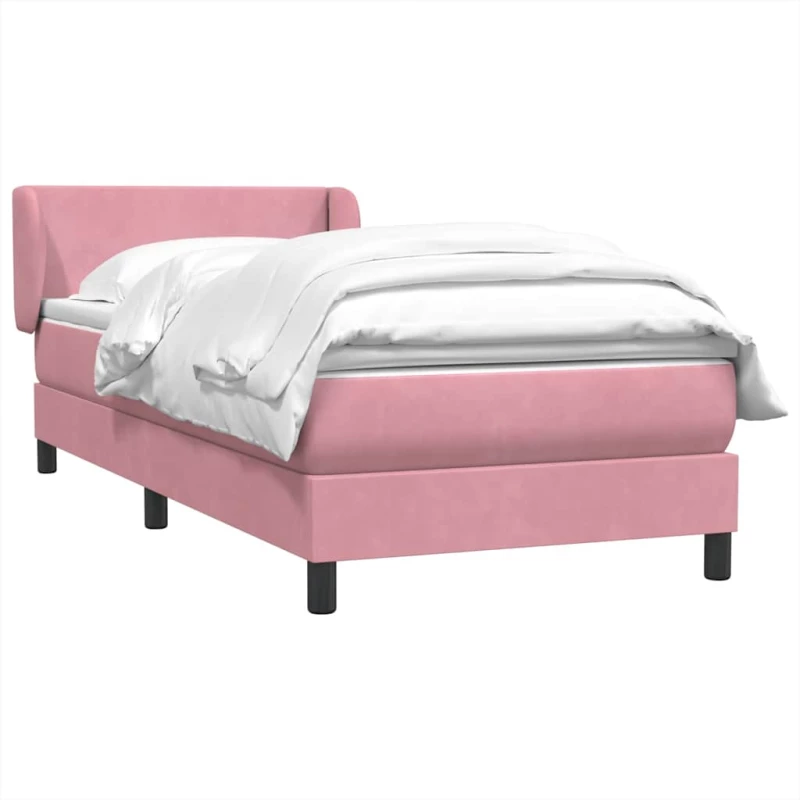 vidaXL Box Spring κρεβάτι με στρώμα ροζ 90x210 εκ. Βελούδινο