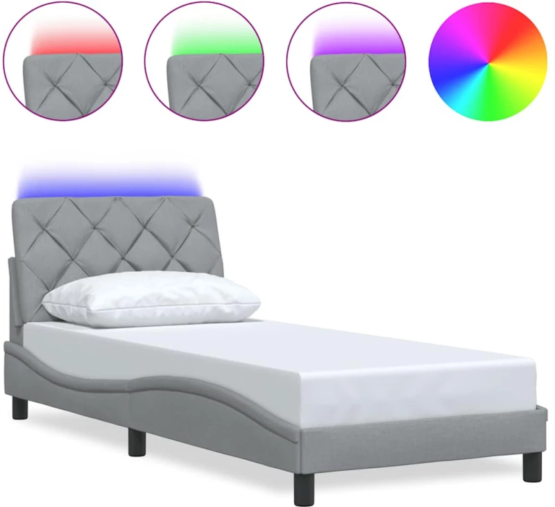 vidaXL Σκελετός Κρεβατιού με LED Χωρίς Στρώμα Αν. Γκρι 90x200 εκ.