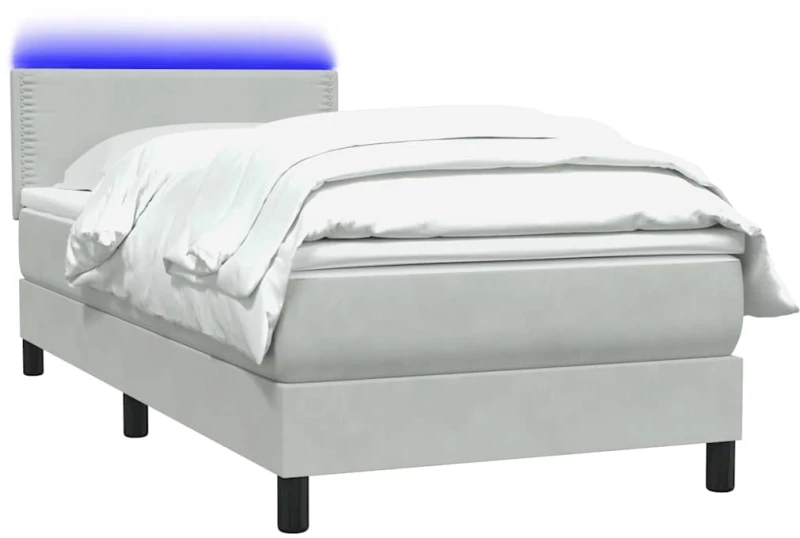 vidaXL Κρεβάτι Boxspring με Στρώμα Ανοιχτό Γκρι 80x210 εκ. Βελούδινο