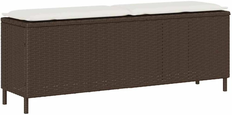 vidaXL Πάγκος κήπου με μαξιλάρι καφέ 110x30x40,5 cm Poly Rattan