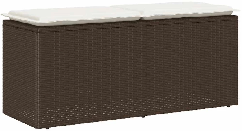 vidaXL Πάγκος κήπου με μαξιλάρι καφέ 110x40x44 cm Poly Rattan