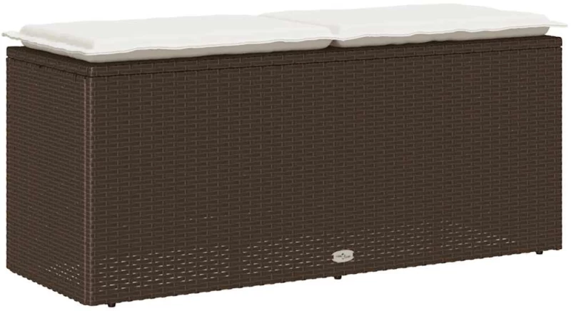 vidaXL Πάγκος κήπου με μαξιλάρι καφέ 110x40x44 cm Poly Rattan
