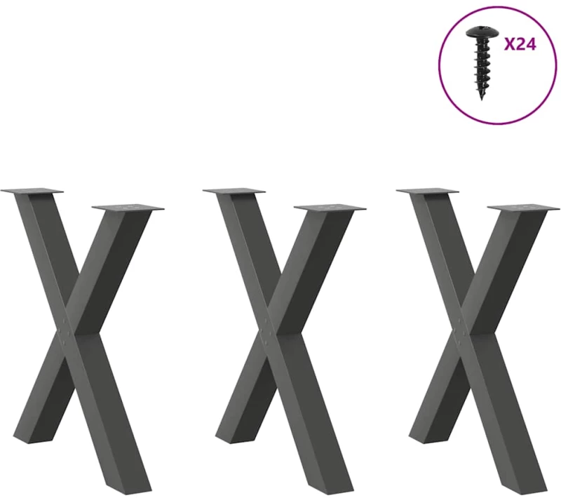 vidaXL Πόδια τραπεζαρίας σε σχήμα Χ 3τεμ. Ανθρακί 80x(72-73)εκ. Ατσάλι
