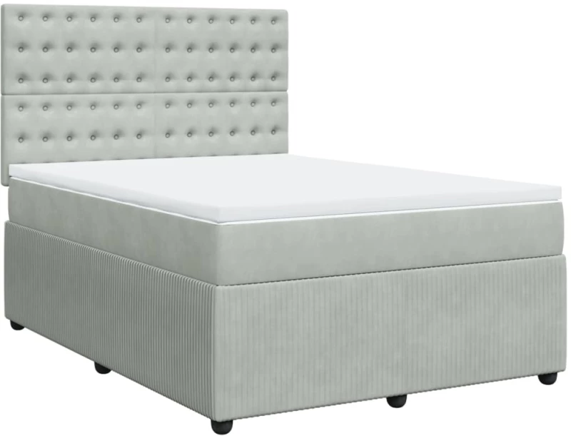 vidaXL Κρεβάτι Boxspring με Στρώμα Ανοιχτό Γκρι 140x190 εκ. Βελούδινο