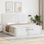 vidaXL Οθωμανικό κρεβάτι με στρώματα Λευκό 200x200cm Faux Leather