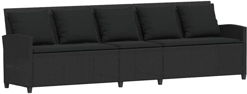 vidaXL Καναπές κήπου 5θέσιος με μαξιλάρια Μαύρο Poly Rattan