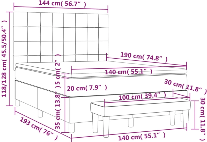 vidaXL Κρεβάτι Boxspring με Στρώμα Taupe 140x190 εκ. Υφασμάτινο