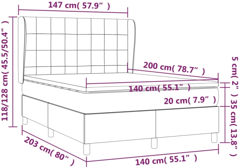vidaXL Κρεβάτι Boxspring με Στρώμα Σκούρο Καφέ 140x200 εκ Υφασμάτινο