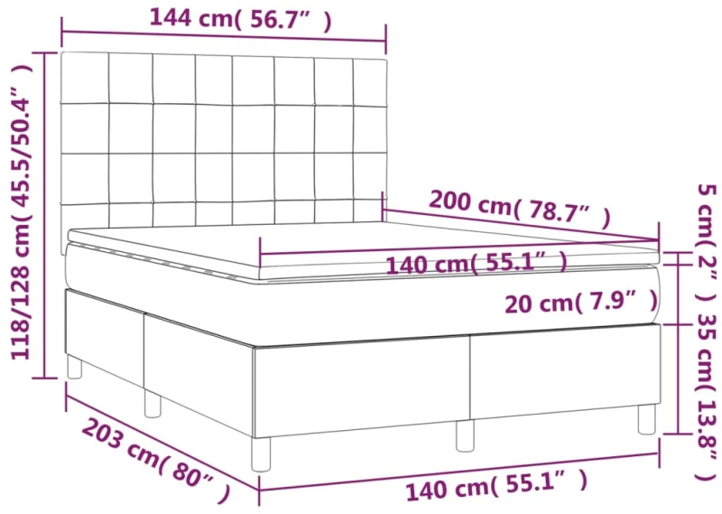 vidaXL Κρεβάτι Boxspring με Στρώμα Σκούρο Καφέ 140x200 εκ Υφασμάτινο
