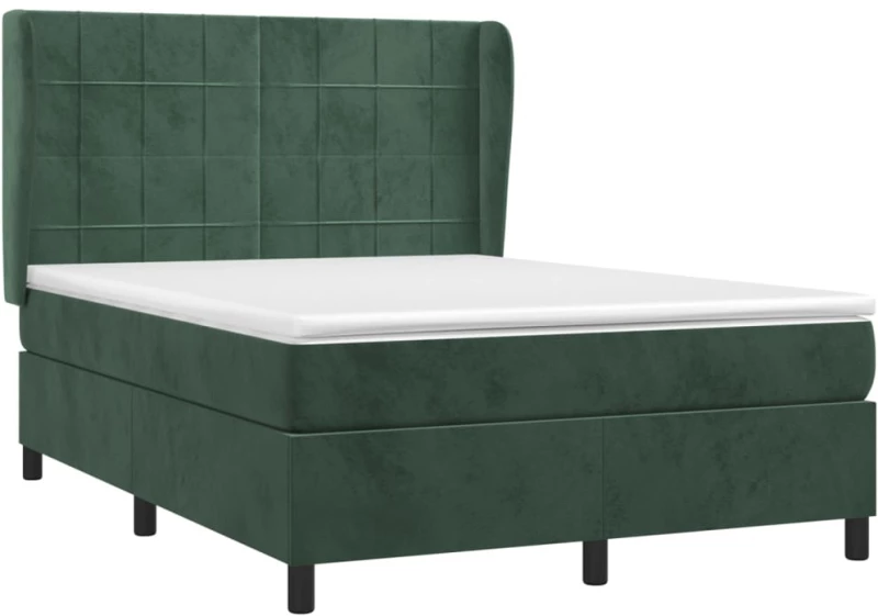vidaXL Κρεβάτι Boxspring με Στρώμα Σκούρο Πράσινο 140x190εκ. Βελούδινο