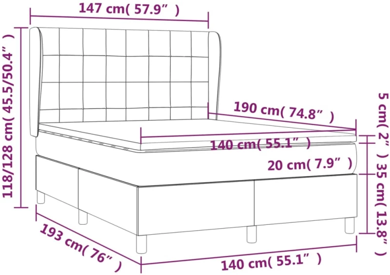 vidaXL Κρεβάτι Boxspring με Στρώμα Σκούρο Πράσινο 140x190εκ. Βελούδινο