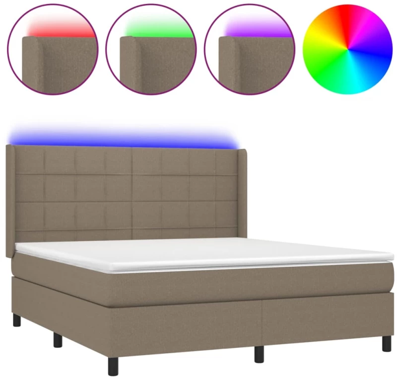 vidaXL Κρεβάτι Boxspring με Στρώμα & LED Taupe 160x200 εκ. Υφασμάτινο