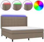 vidaXL Κρεβάτι Boxspring με Στρώμα & LED Taupe 160x200 εκ. Υφασμάτινο