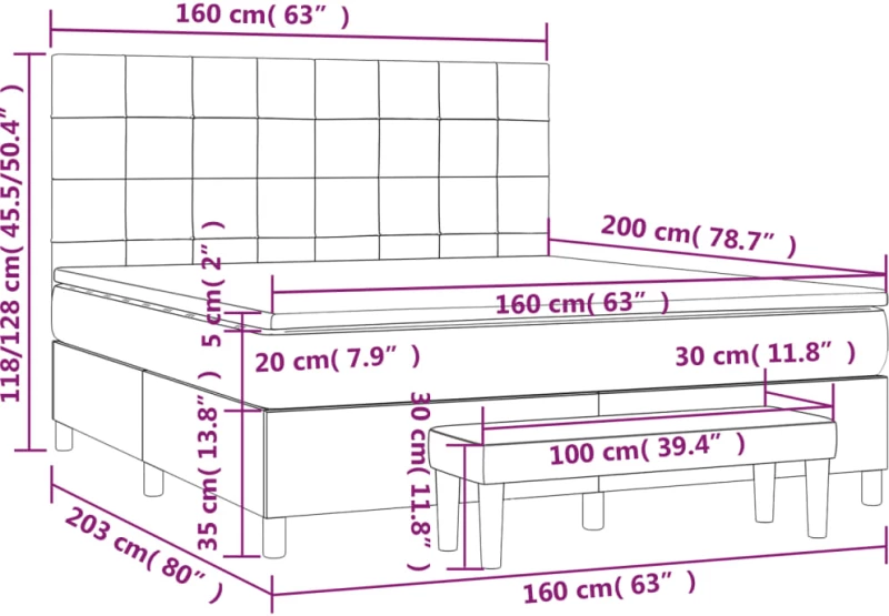 vidaXL Κρεβάτι Boxspring με Στρώμα Taupe 160x200 εκ. Υφασμάτινο