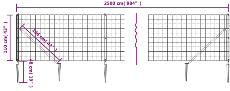 vidaXL Συρματόπλεγμα Περίφραξης Πράσινο 1,1 x 25 μ. με Καρφωτές Βάσεις