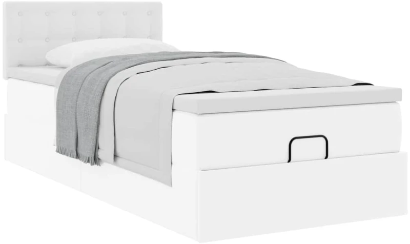 vidaXL Οθωμανικό κρεβάτι με στρώμα Λευκό 90x200cm Faux Leather
