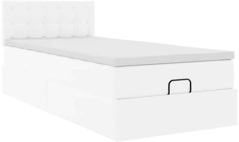 vidaXL Οθωμανικό κρεβάτι με στρώμα Λευκό 90x200cm Faux Leather