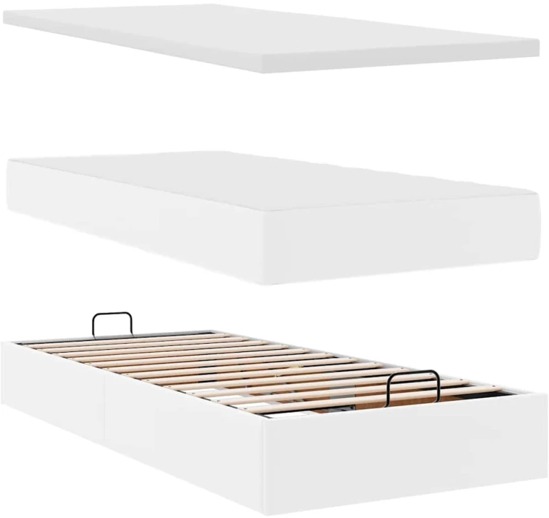 vidaXL Οθωμανικό κρεβάτι με στρώμα Λευκό 90x200cm Faux Leather